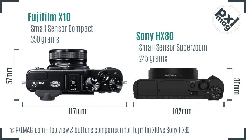 Fujifilm X10 vs Sony HX80 top view buttons comparison