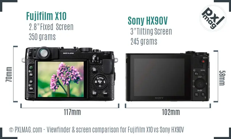 Fujifilm X10 vs Sony HX90V Screen and Viewfinder comparison