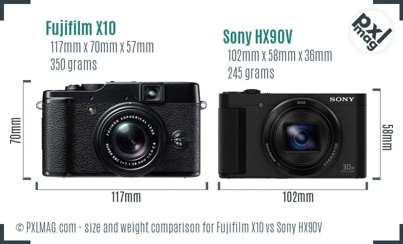 Fujifilm X10 vs Sony HX90V size comparison