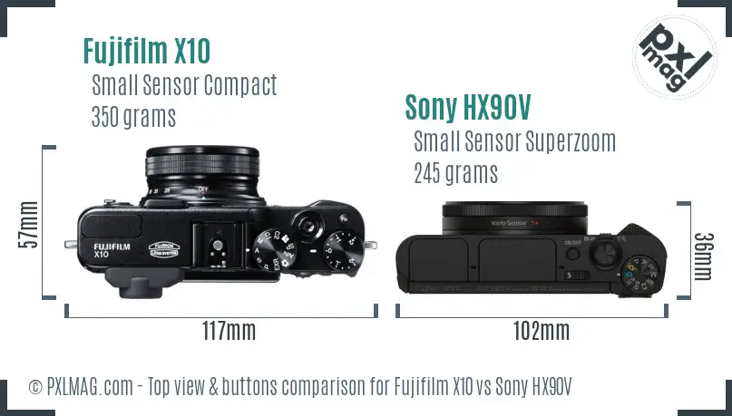 Fujifilm X10 vs Sony HX90V top view buttons comparison