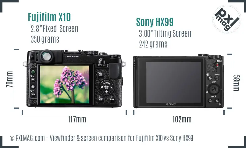 Fujifilm X10 vs Sony HX99 Screen and Viewfinder comparison