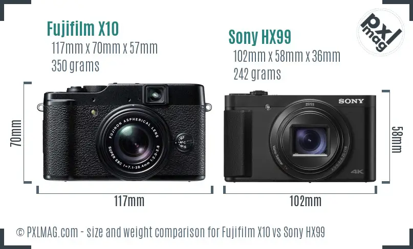 Fujifilm X10 vs Sony HX99 size comparison