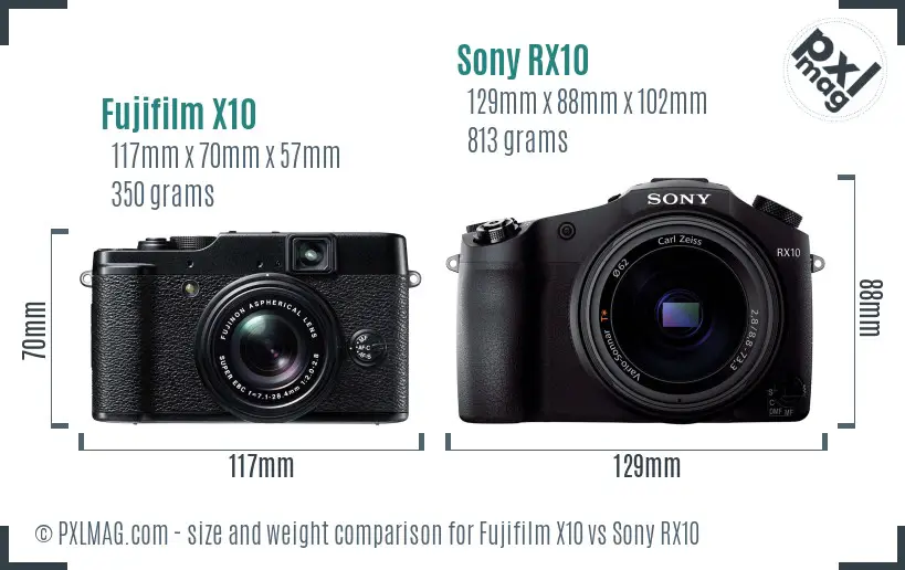 Fujifilm X10 vs Sony RX10 size comparison Fujifilm X10 vs Sony RX10 size comparison