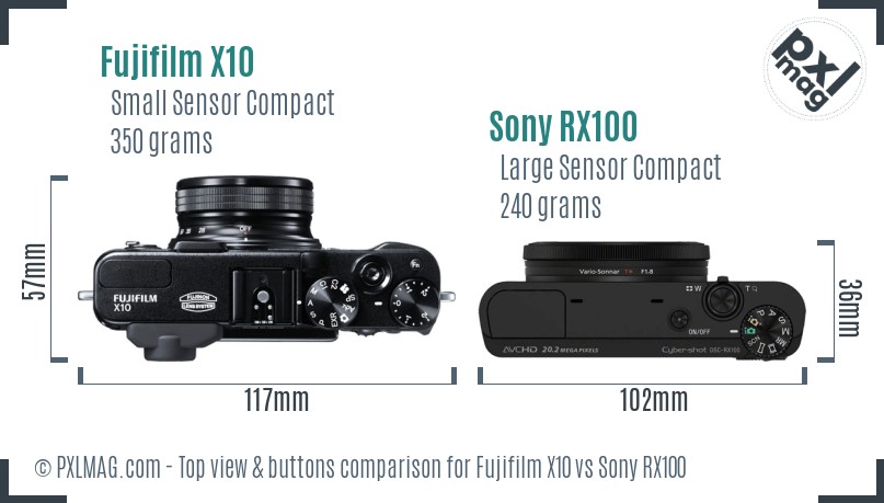 Fujifilm X10 vs Sony RX100 top view buttons comparison