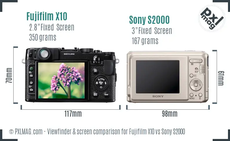 Fujifilm X10 vs Sony S2000 Screen and Viewfinder comparison