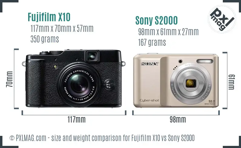 Fujifilm X10 vs Sony S2000 size comparison