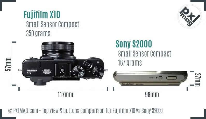 Fujifilm X10 vs Sony S2000 top view buttons comparison