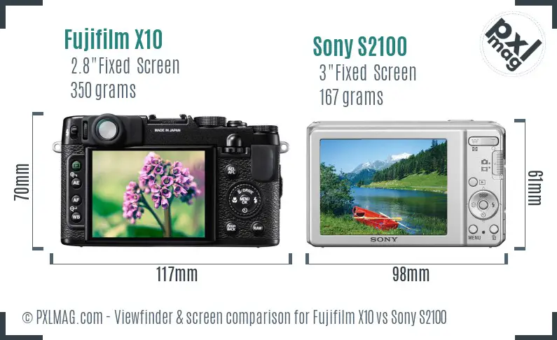 Fujifilm X10 vs Sony S2100 Screen and Viewfinder comparison Fujifilm X10 vs Sony S2100 Screen and Viewfinder comparison