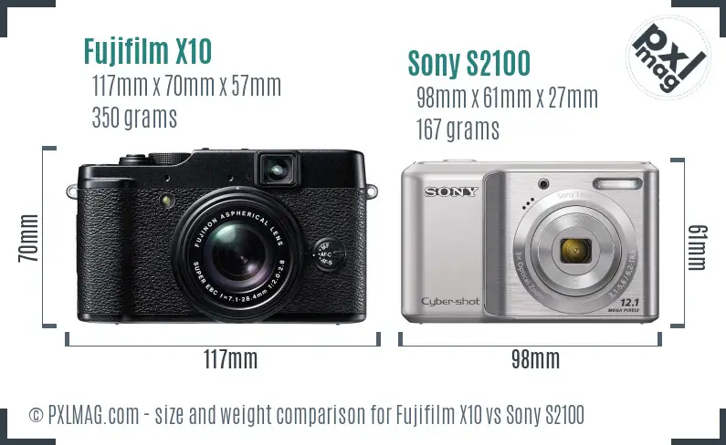 Fujifilm X10 vs Sony S2100 size comparison Fujifilm X10 vs Sony S2100 size comparison