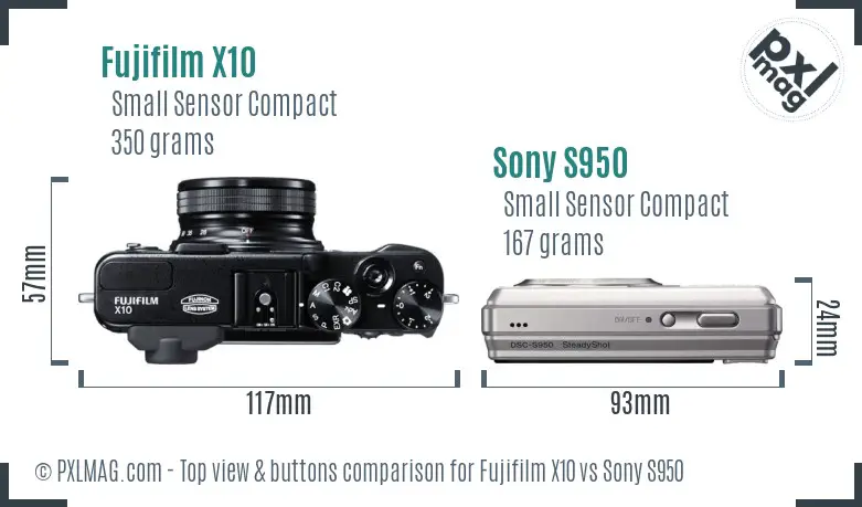 Fujifilm X10 vs Sony S950 top view buttons comparison Fujifilm X10 vs Sony S950 top view buttons comparison