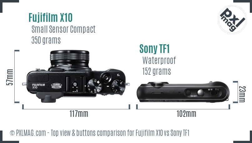 Fujifilm X10 vs Sony TF1 top view buttons comparison