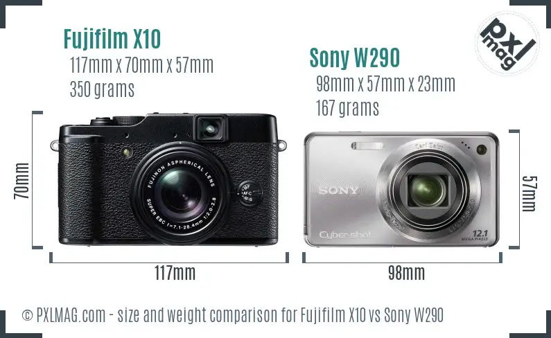 Fujifilm X10 vs Sony W290 size comparison