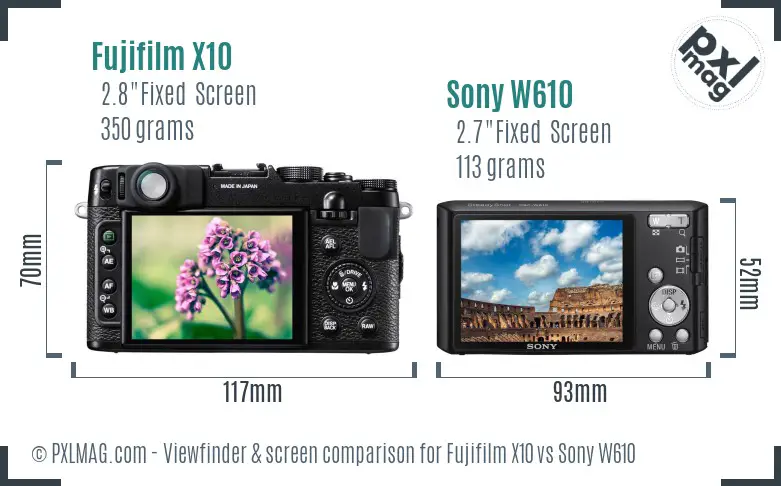 Fujifilm X10 vs Sony W610 Screen and Viewfinder comparison