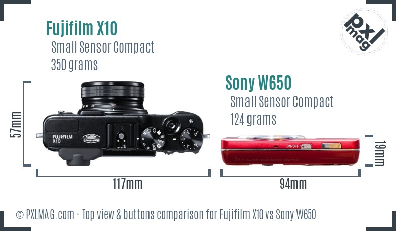 Fujifilm X10 vs Sony W650 top view buttons comparison