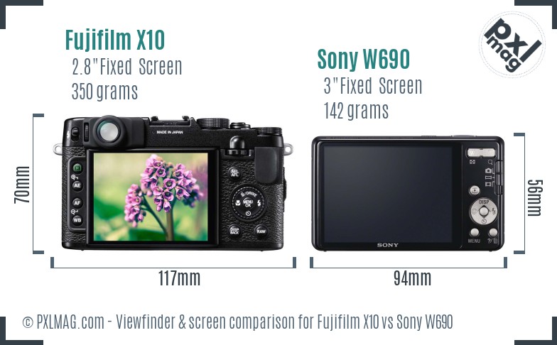 Fujifilm X10 vs Sony W690 Screen and Viewfinder comparison
