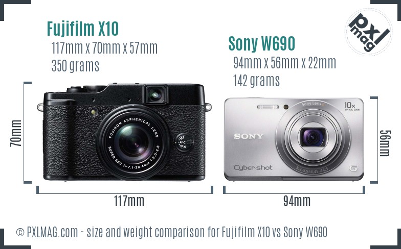 Fujifilm X10 vs Sony W690 size comparison