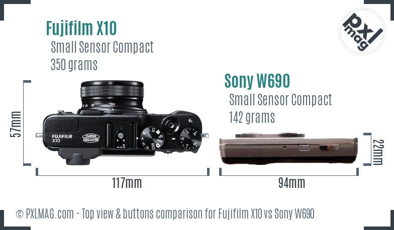 Fujifilm X10 vs Sony W690 top view buttons comparison