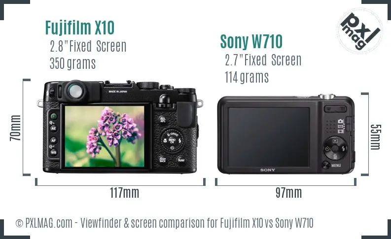 Fujifilm X10 vs Sony W710 Screen and Viewfinder comparison