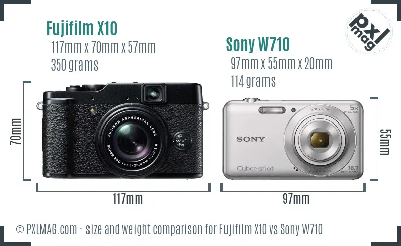 Fujifilm X10 vs Sony W710 size comparison