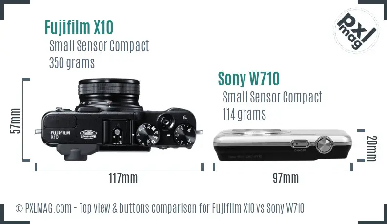 Fujifilm X10 vs Sony W710 top view buttons comparison