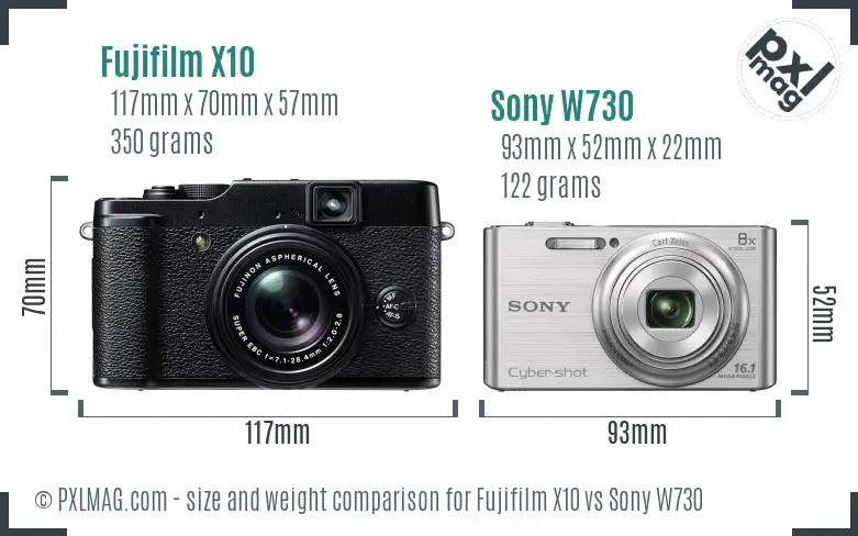 Fujifilm X10 vs Sony W730 size comparison Fujifilm X10 vs Sony W730 size comparison