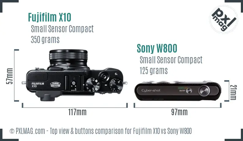 Fujifilm X10 vs Sony W800 top view buttons comparison
