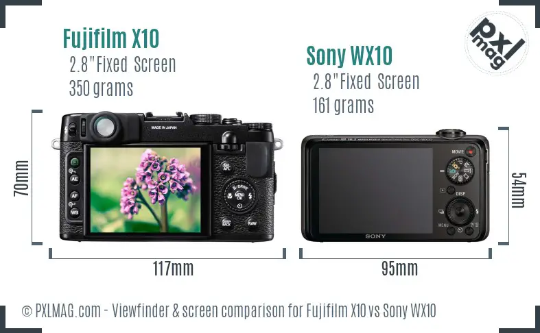 Fujifilm X10 vs Sony WX10 Screen and Viewfinder comparison