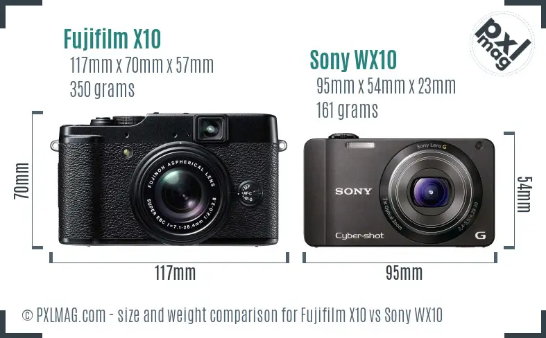 Fujifilm X10 vs Sony WX10 size comparison