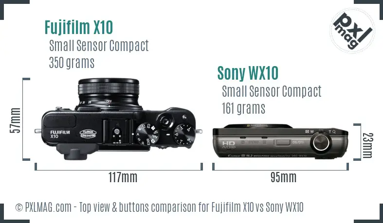 Fujifilm X10 vs Sony WX10 top view buttons comparison