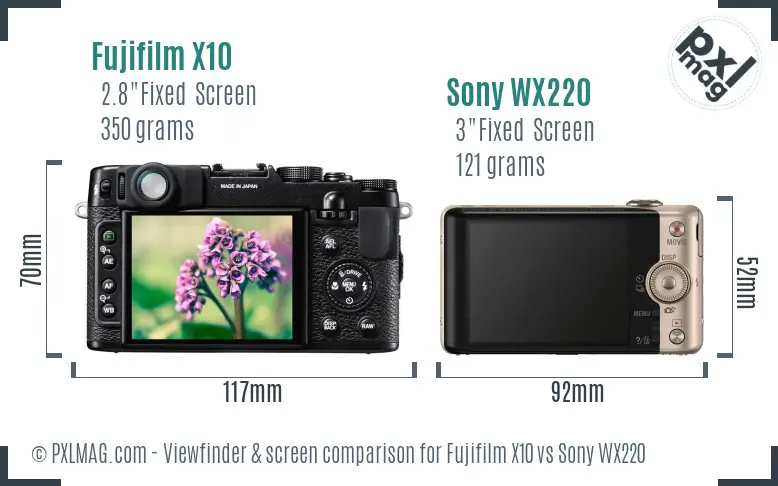 Fujifilm X10 vs Sony WX220 Screen and Viewfinder comparison