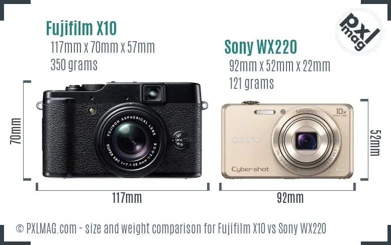 Fujifilm X10 vs Sony WX220 size comparison