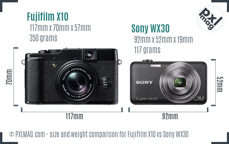 Fujifilm X10 vs Sony WX30 size comparison