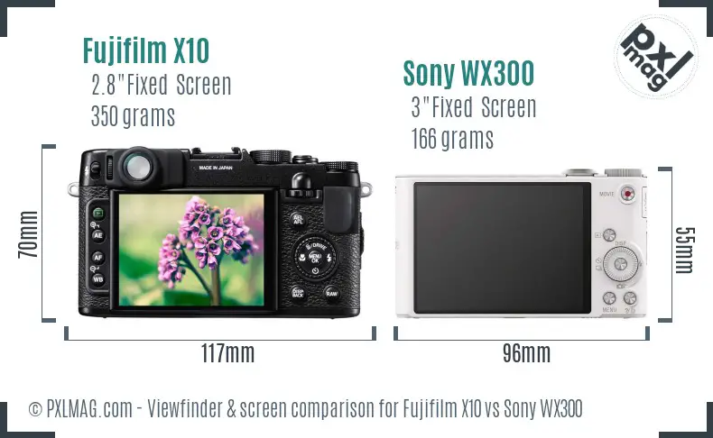 Fujifilm X10 vs Sony WX300 Screen and Viewfinder comparison