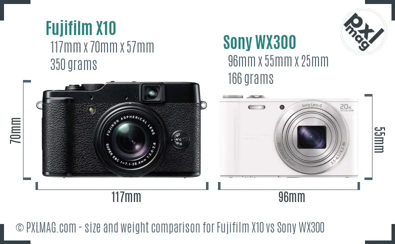 Fujifilm X10 vs Sony WX300 size comparison