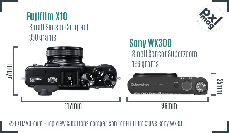 Fujifilm X10 vs Sony WX300 top view buttons comparison