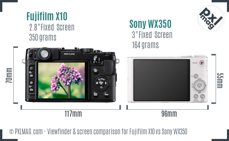 Fujifilm X10 vs Sony WX350 Screen and Viewfinder comparison
