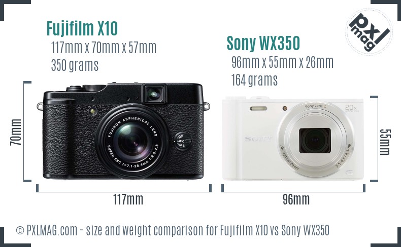 Fujifilm X10 vs Sony WX350 size comparison