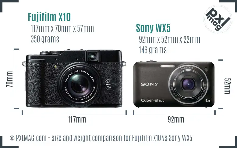 Fujifilm X10 vs Sony WX5 size comparison