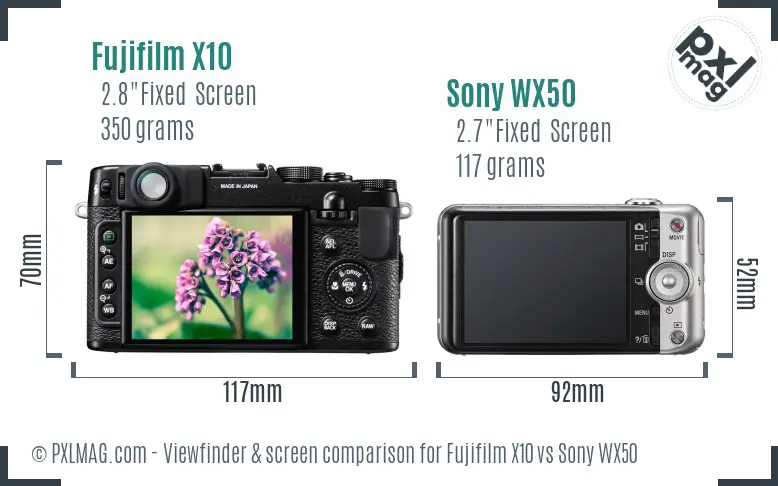 Fujifilm X10 vs Sony WX50 Screen and Viewfinder comparison