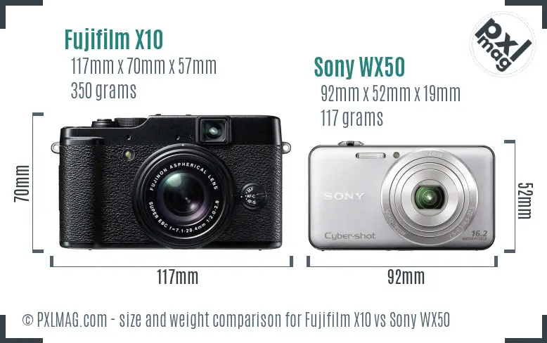 Fujifilm X10 vs Sony WX50 size comparison