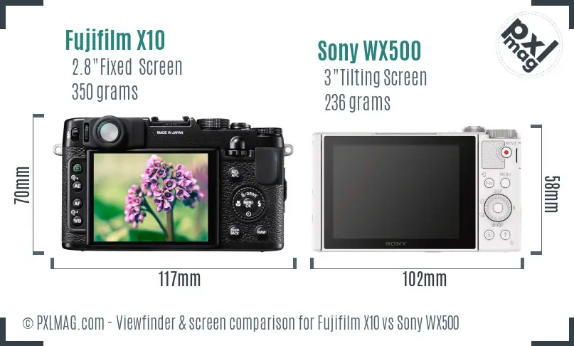 Fujifilm X10 vs Sony WX500 Screen and Viewfinder comparison