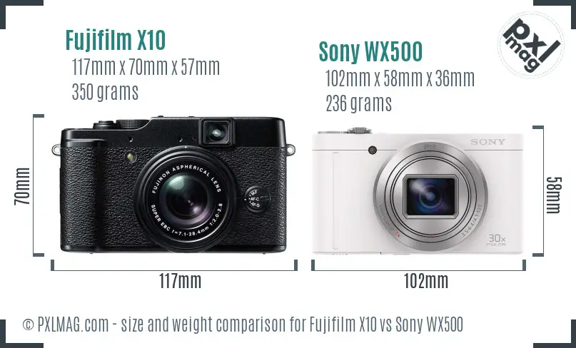 Fujifilm X10 vs Sony WX500 size comparison