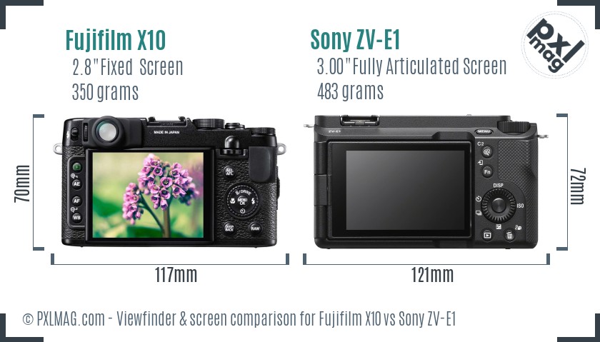 Fujifilm X10 vs Sony ZV-E1 Screen and Viewfinder comparison