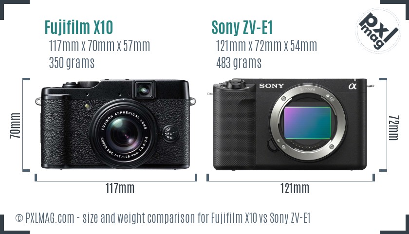 Fujifilm X10 vs Sony ZV-E1 size comparison