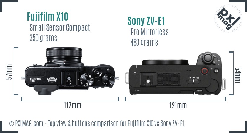 Fujifilm X10 vs Sony ZV-E1 top view buttons comparison