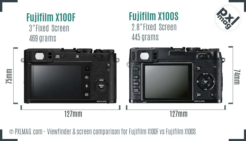 Fujifilm X100F vs Fujifilm X100S Screen and Viewfinder comparison