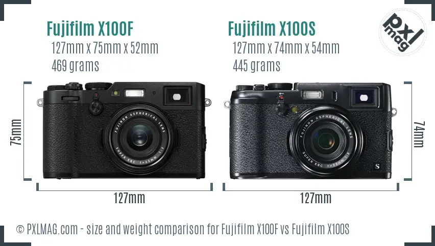 Fujifilm X100F vs Fujifilm X100S size comparison