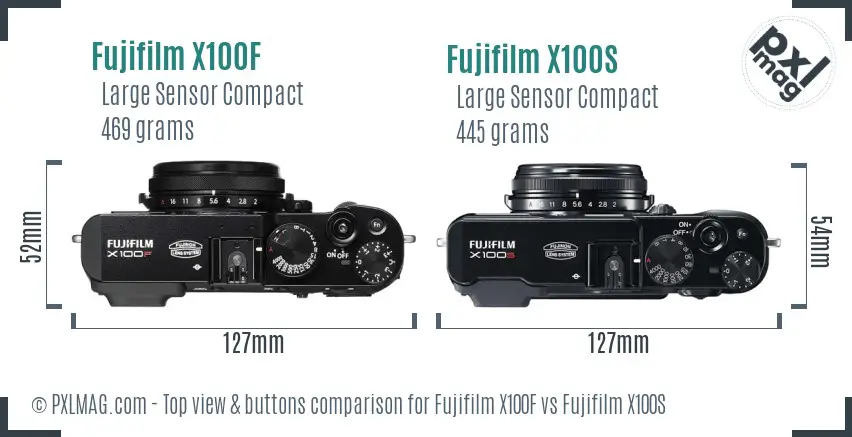 Fujifilm X100F vs Fujifilm X100S top view buttons comparison