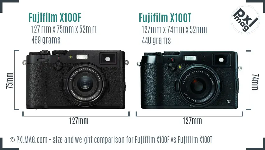 Fujifilm X100F vs Fujifilm X100T size comparison