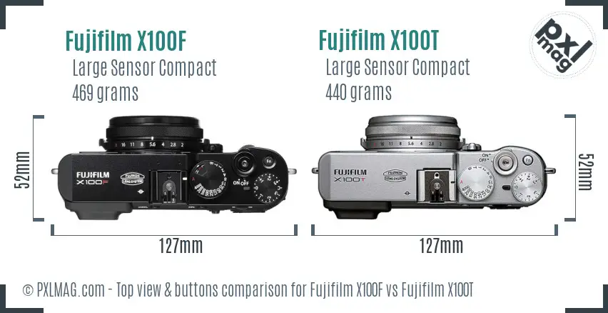 Fujifilm X100F vs Fujifilm X100T top view buttons comparison